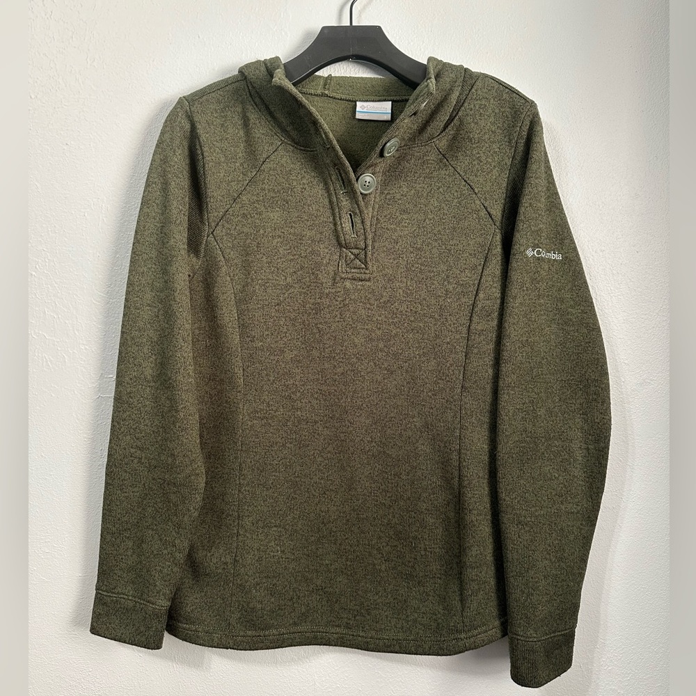 Columbia women's small fitted hoodie quarter button green on green
